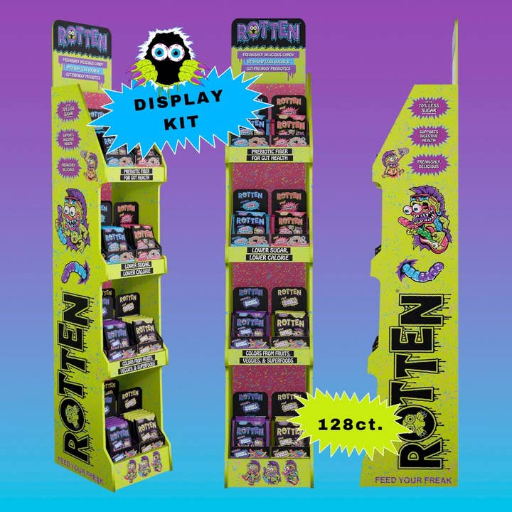 Gummy Worms & Cruncheez Candy Display: GF, Low Sugar for wholesale by Rotten Candy