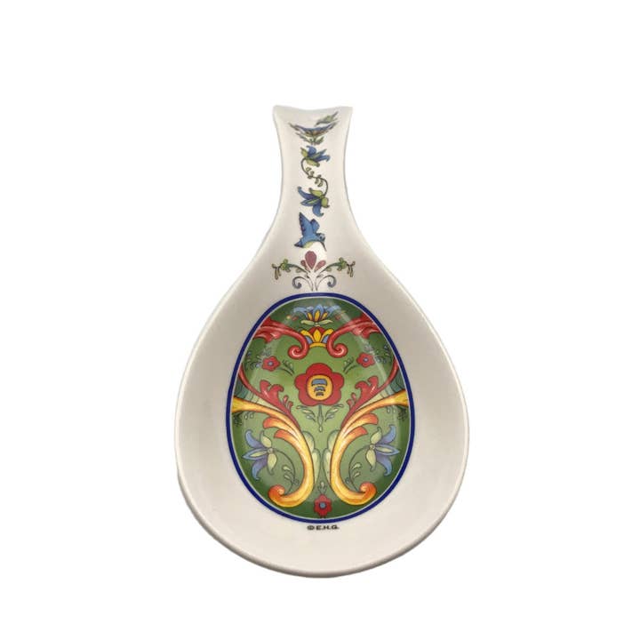 European Heritage Gifts - Vente Repose-cuillère - Repose-cuillère en céramique allemande Rosemaling vert3
