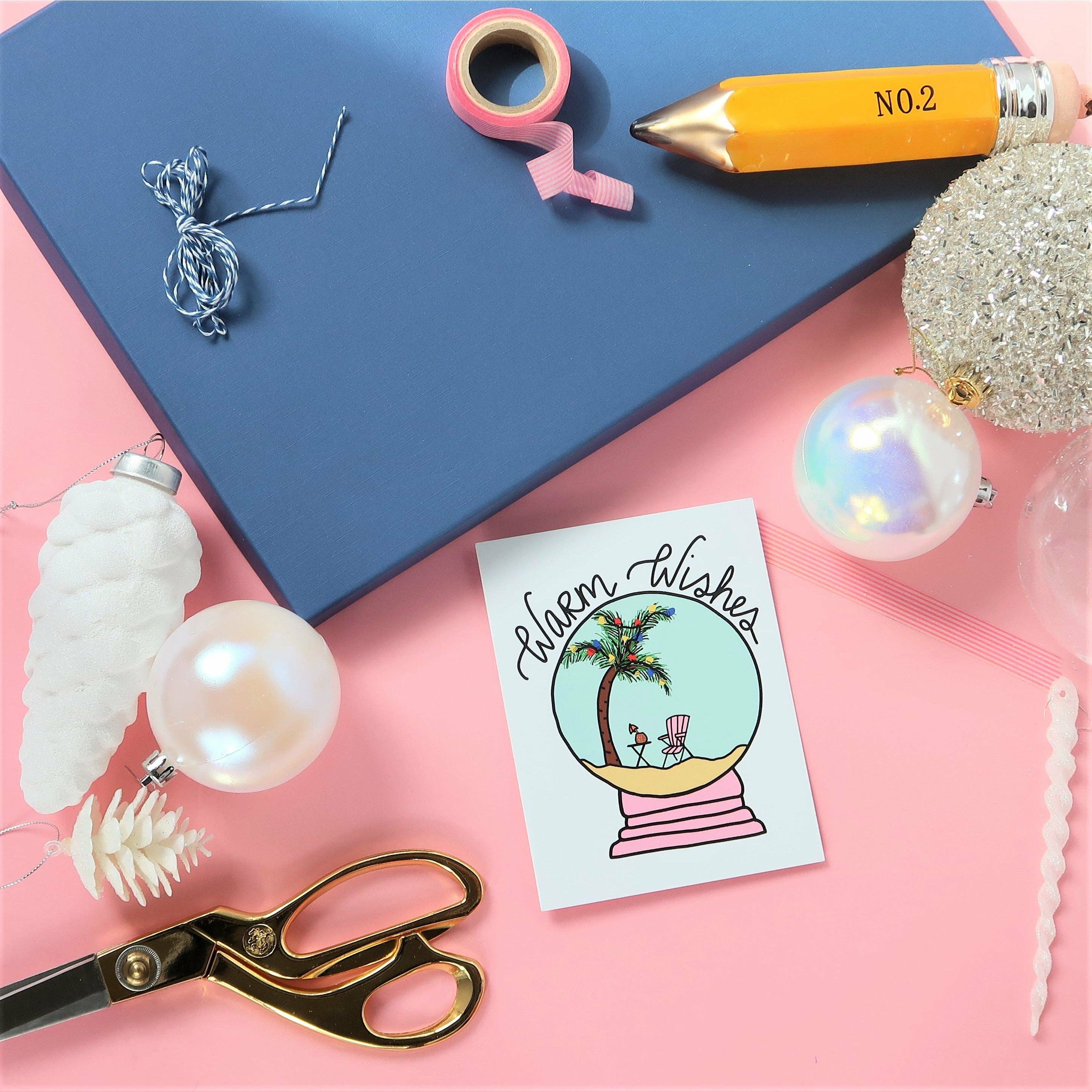 Pretty Peacock Paperie - Women's Empowerment - Wholesale Christmas Card - Warm Wishes Tropical Snow Globe Holiday Greeting Card1