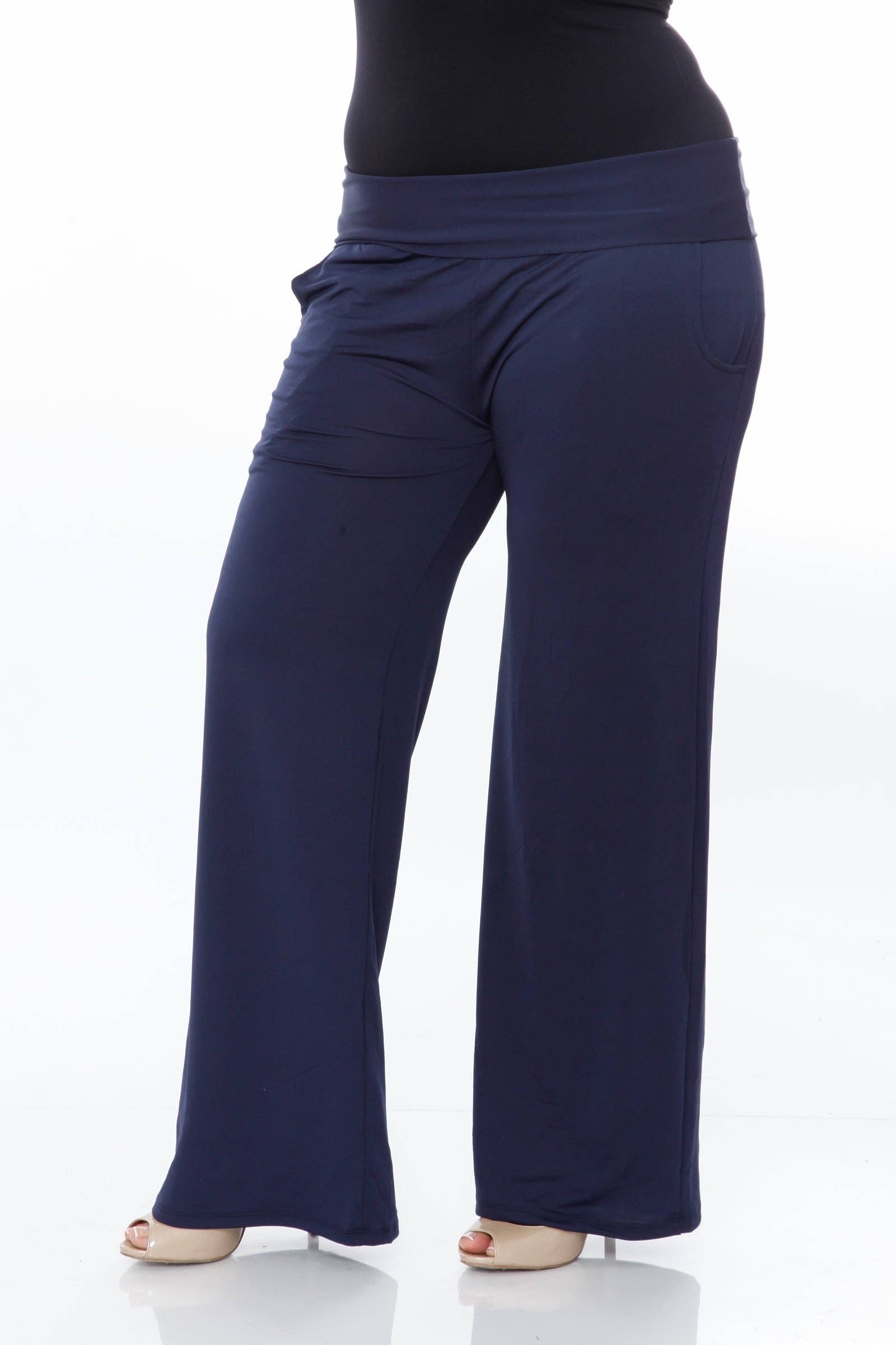 WHITE MARK - Vente Pantalon – femme - Pantalon palazzo uni grande taille pour femmes22