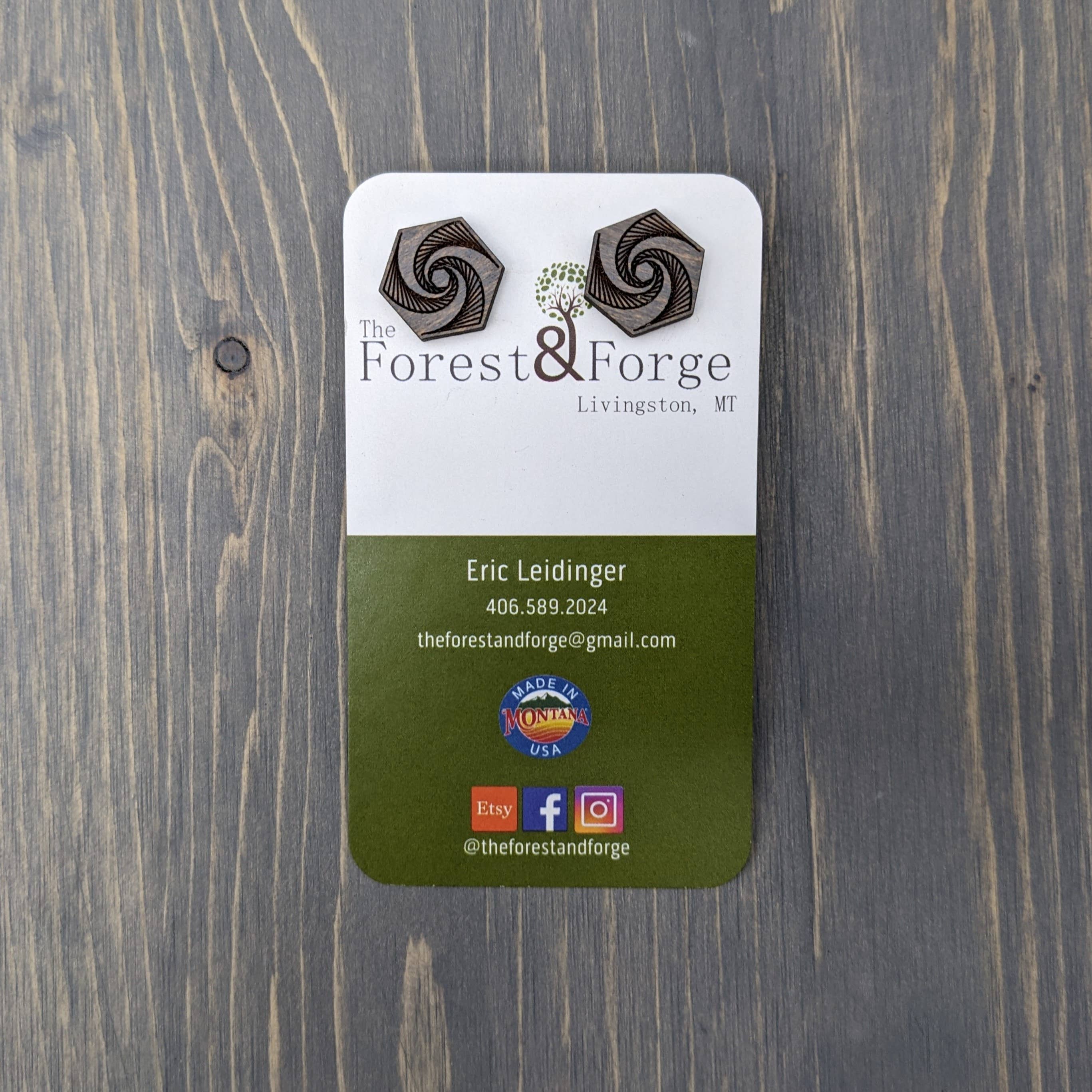 The Forest and Forge - Wholesale Stud/Post Earrings - Etched Hexagon Wood Stud Earrings3