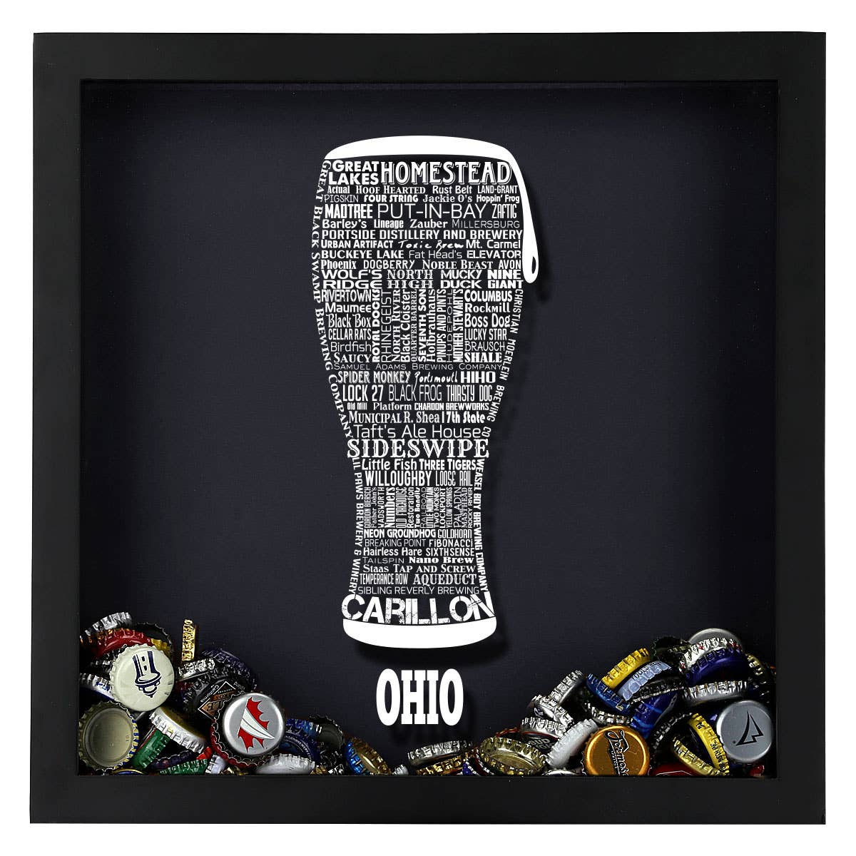 Torched Products - Vendita all'ingrosso Decorazione da parete 3D - State Beer Cap Shadow Box, nero, tipografia della birra artigianale32
