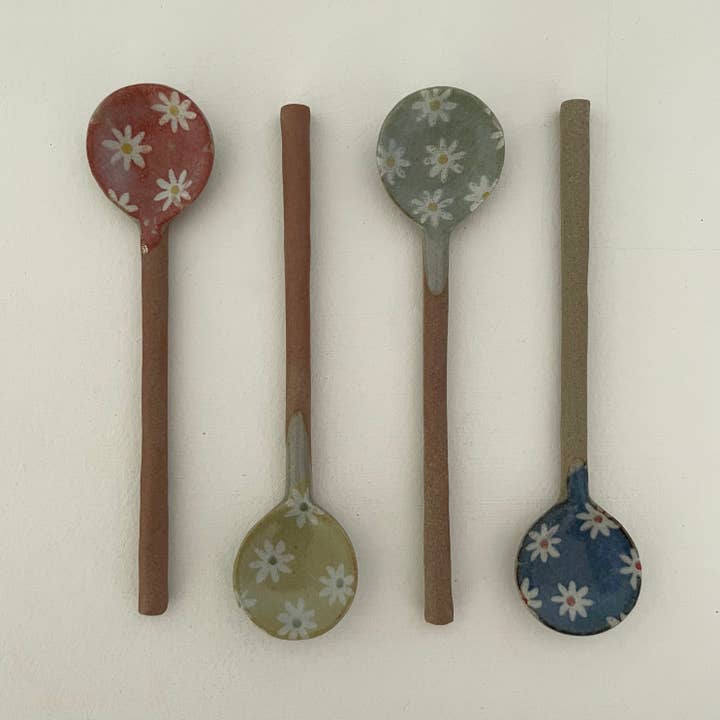 Flower print small handmade Japanese pottery tea spoon for wholesale by fort & field