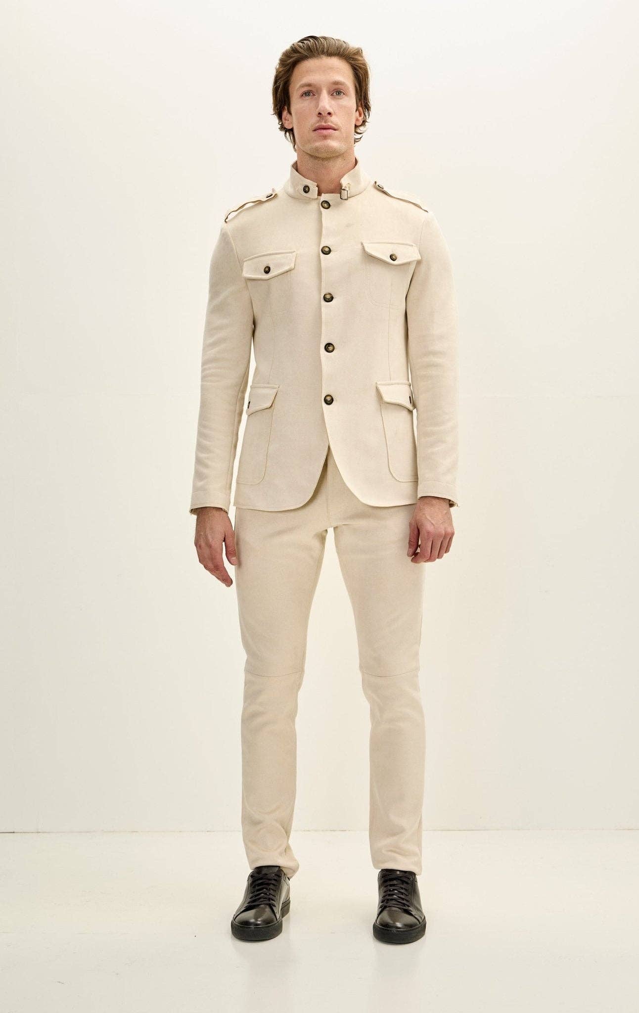 Men's Faux Suede Safari Jacket - Off White for wholesale on Faire4