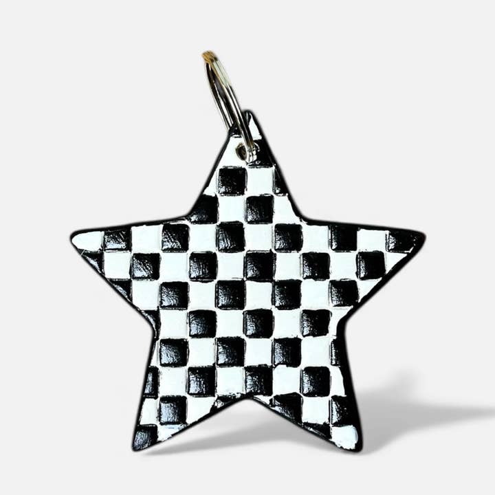 Porte-clés en cuir à damier étoilé et en cuir de vachette pour la vente par Western Linens