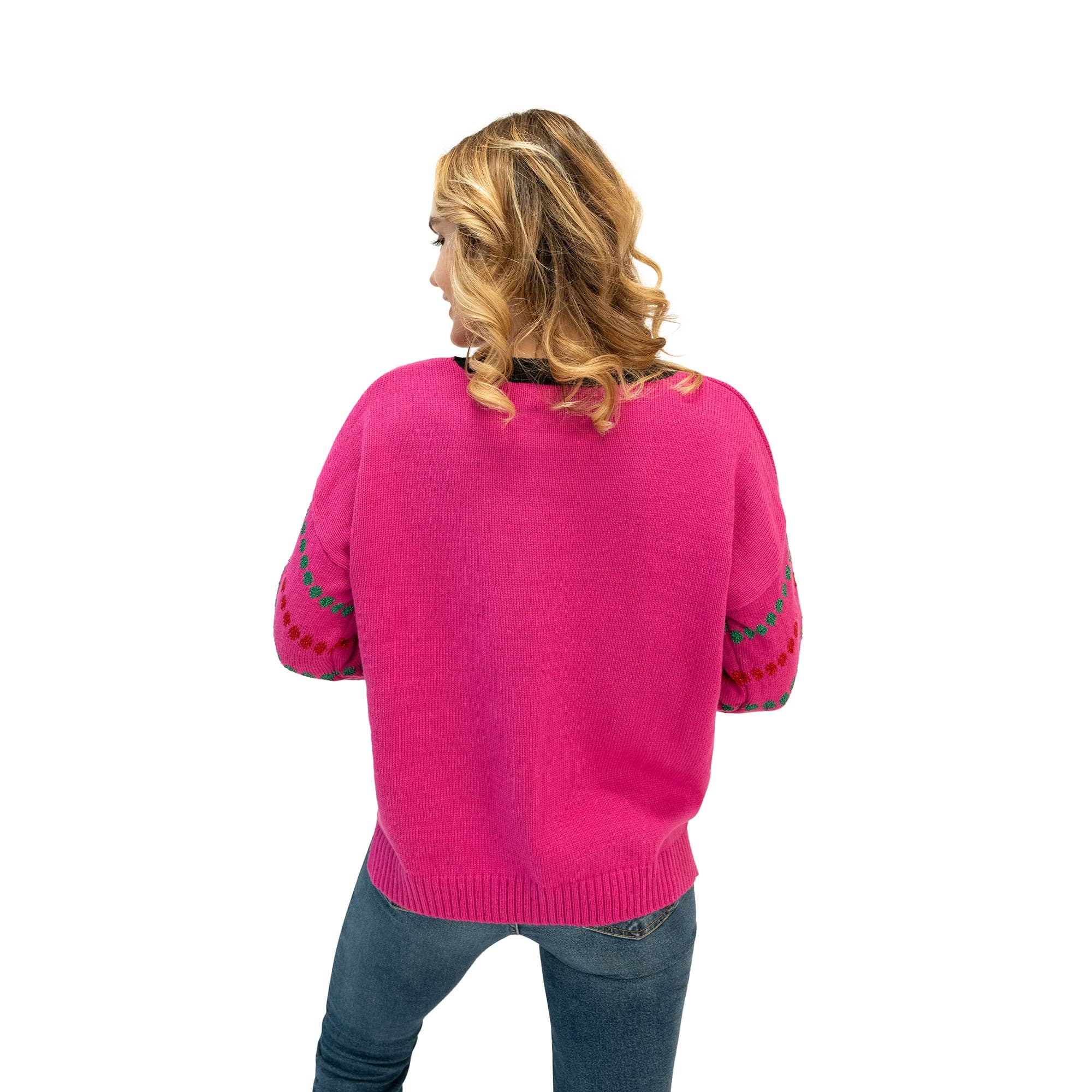 Pink Combo ABW30-B Women's Dancing Santa & Rudolph Ugly Christmas Swtr for wholesale on Faire2