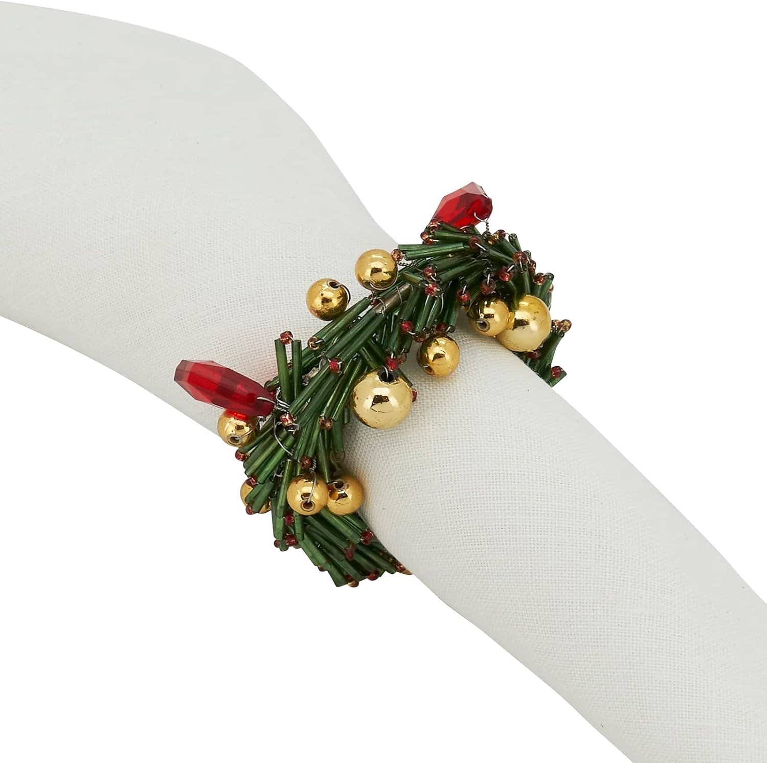 Fennco Styles - Vendita all'ingrosso Anelli portatovagliolo - Anello Portatovagliolo Natalizio a Corona con Perline Fatto a Mano2