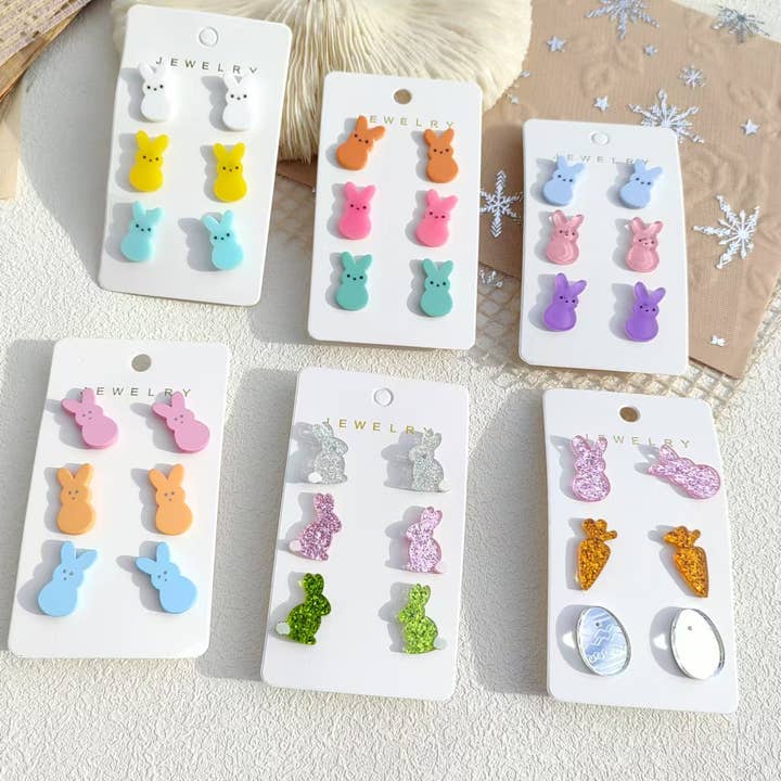 Boucles d'oreilles Peeps de Pâques mignonnes en forme d'œufs de lapin aux couleurs de bonbon pour la vente par Little Trendy