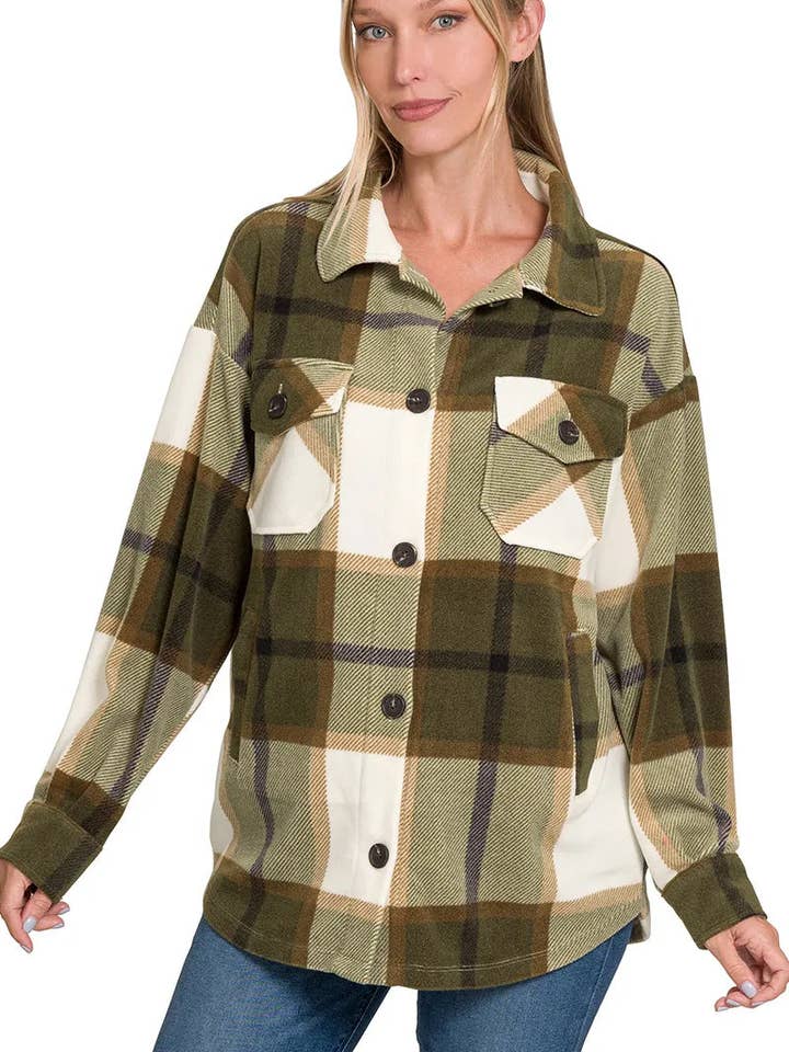Zenana Oversized Plaid Fleece Shacket for wholesale by Garden Naked