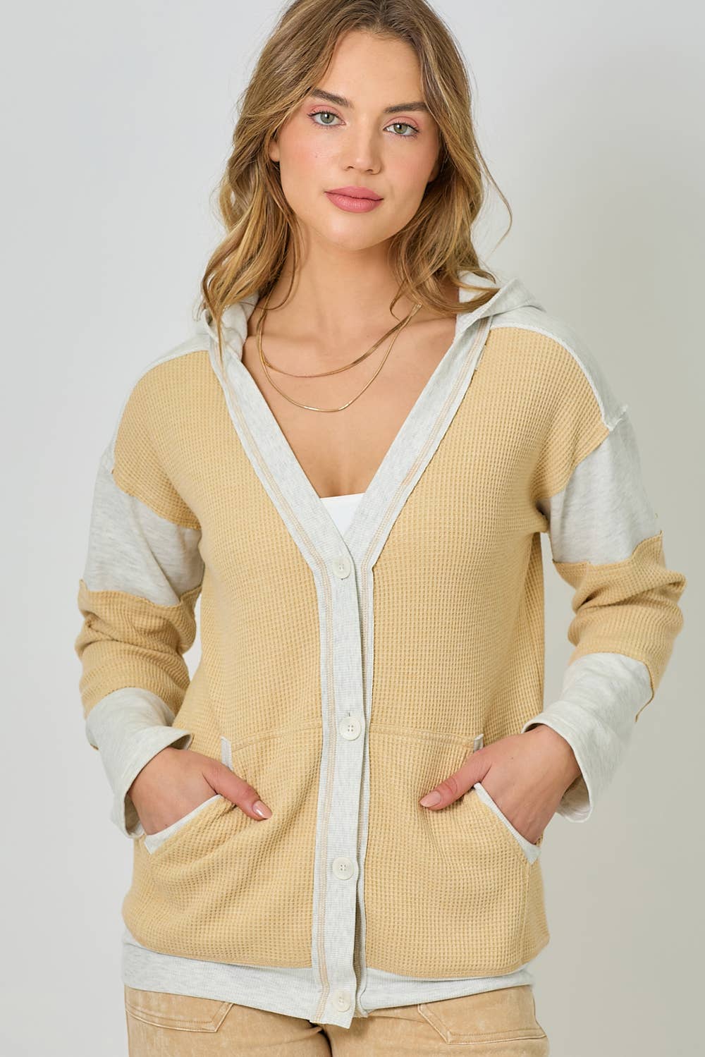 Mystree - Wholesale Cardigan - Women's - 60553 Color Block Hoodie Cardigan23