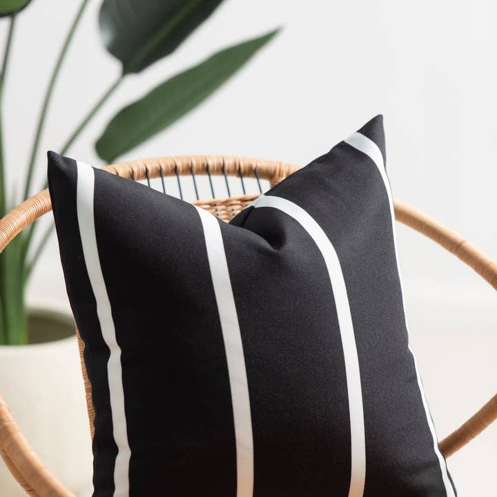 Classic Outdoor Throw Pillow Cover, Black Wide Striped, 20" for wholesale by Hofdeco