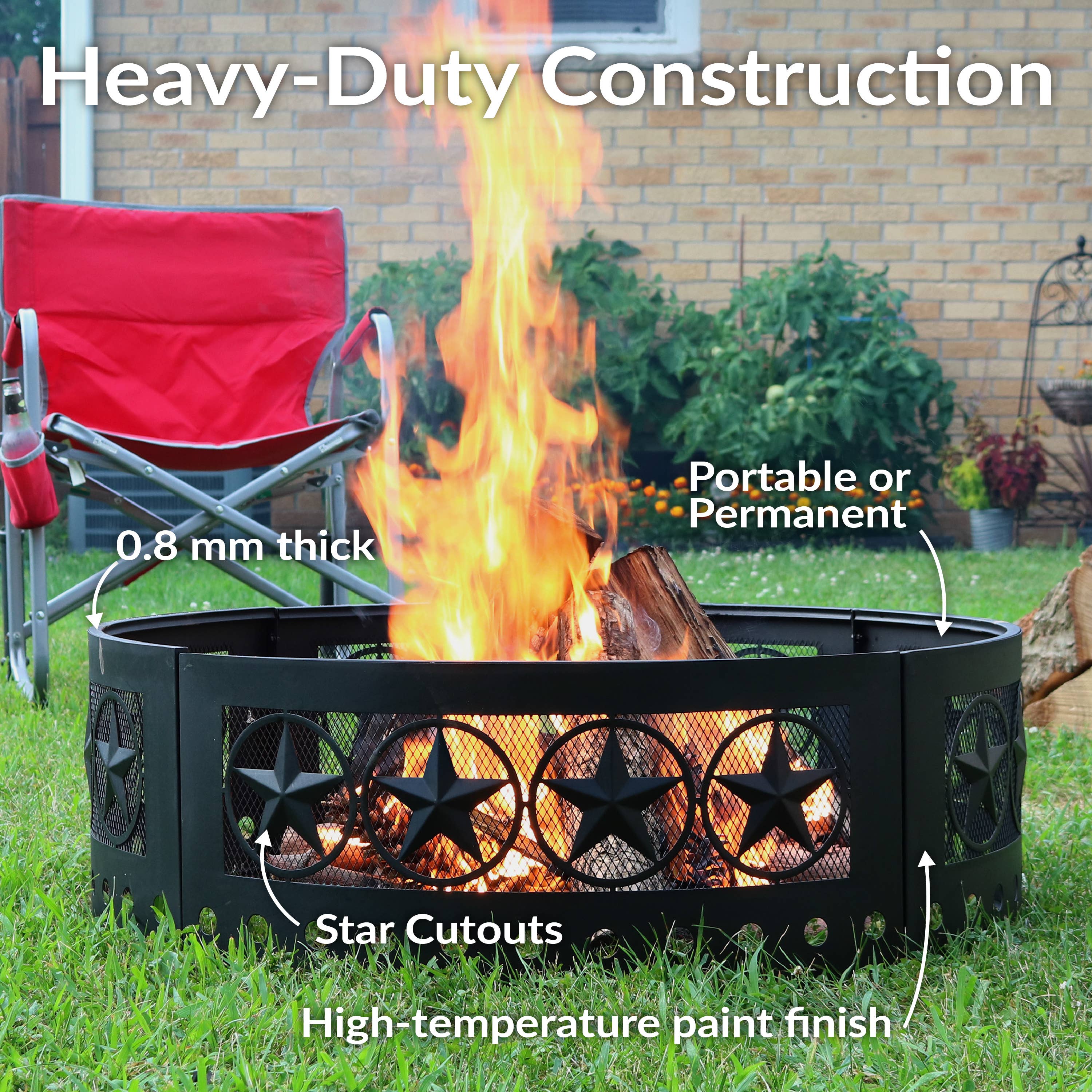 Sunnydaze Decor - Wholesale Fire Pit - 36 in Four-Star Cut-Out Fire Pit Ring with Poker4