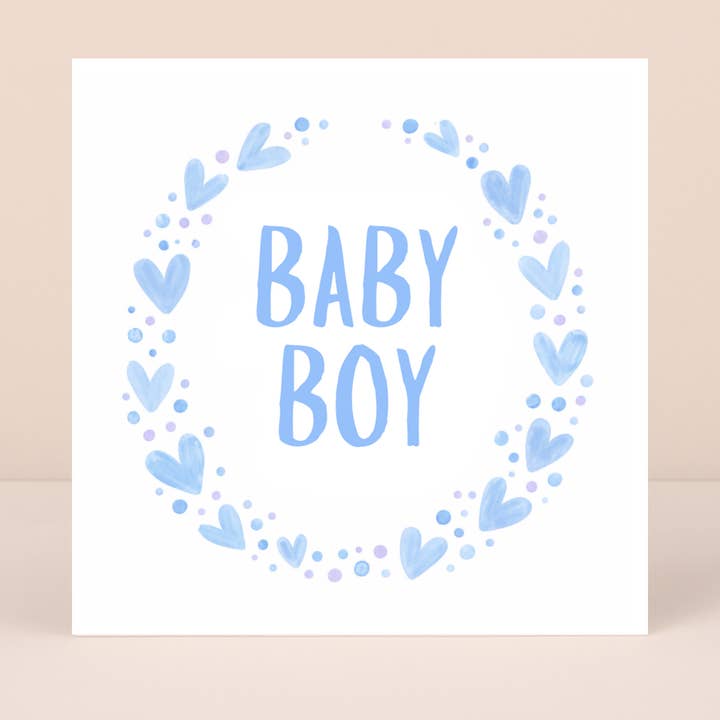 Petimo – wholesale Baby card – Baby Boy Blue Heart Wreath New Baby Card1