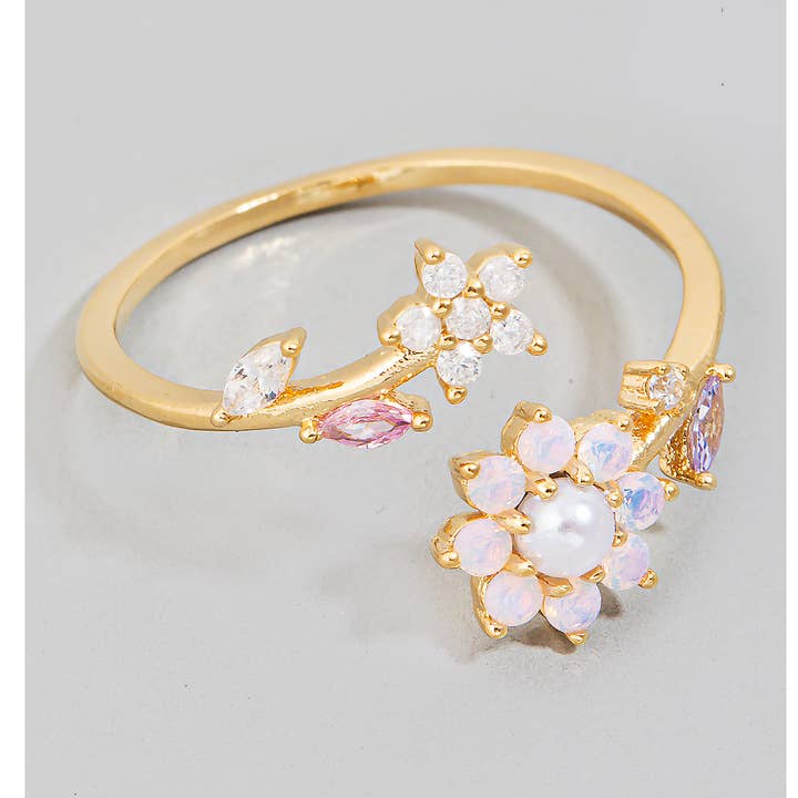 Mixed Studded Floral Open Band Ring for wholesale by The Looks by Fame Accessories