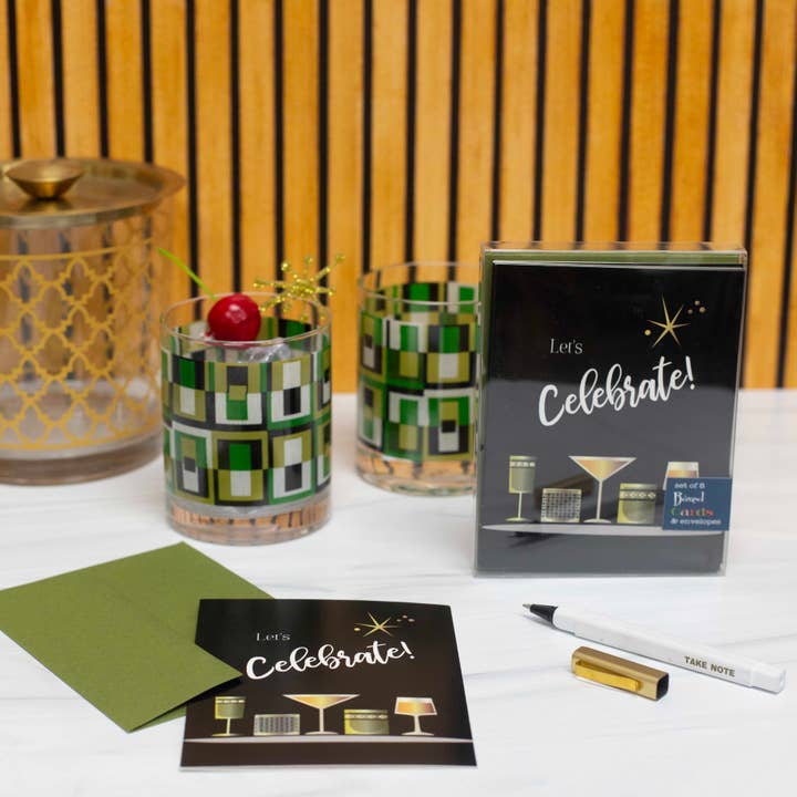 Let's Celebrate Everyday Vintage Cocktail Card Boxed Set for wholesale by Mod Lounge Paper Company