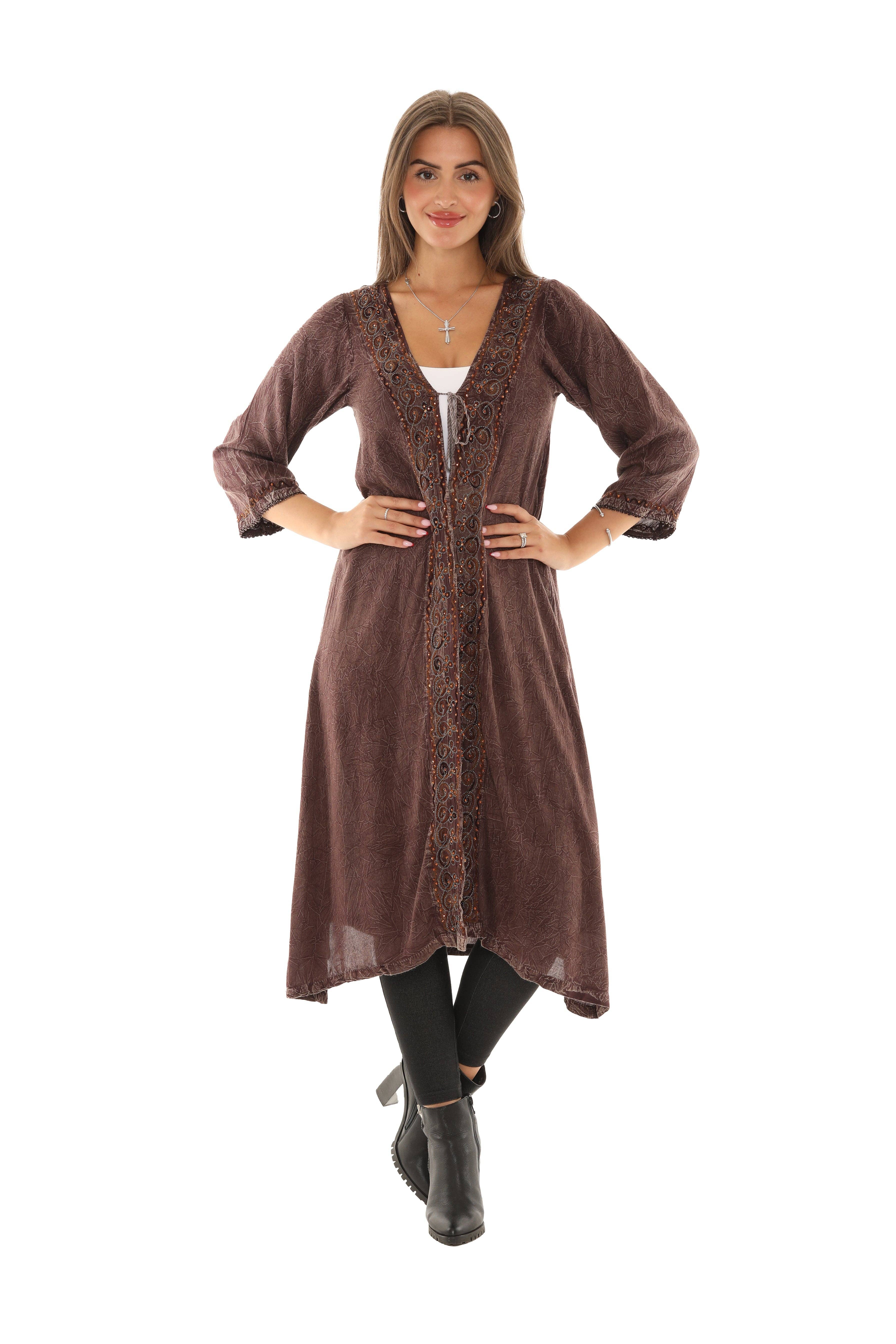 Shoreline Wear. INC - Wholesale Kimono - Women's - Sequin-Accent Embroidered Three-Quarter Sleeve Duster1