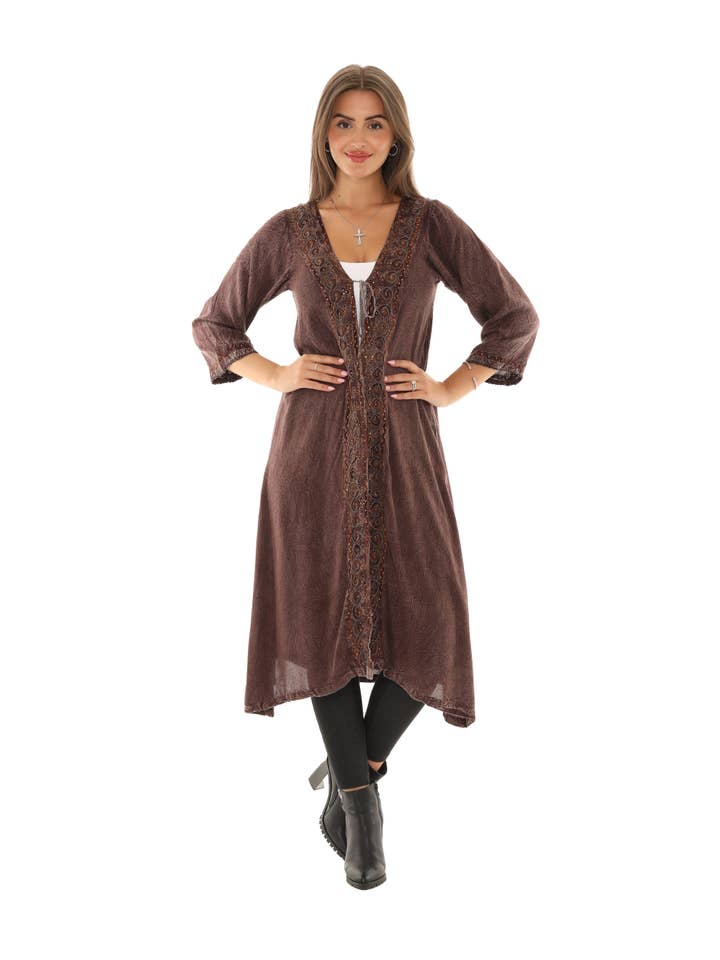 Shoreline Wear. INC - Wholesale Kimono - Women's - Sequin-Accent Embroidered Three-Quarter Sleeve Duster1