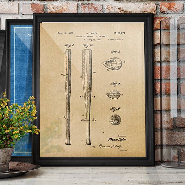 Baseball Bat 1939 Patent Art Print - Baseball for wholesale by Fresh Prints of CT