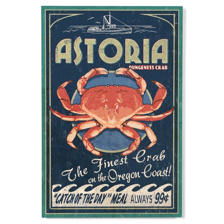 Targa in legno di alta qualità Astoria, Oregon, Dungeness Crab per la vendita all'ingrosso da parte di Lantern Press