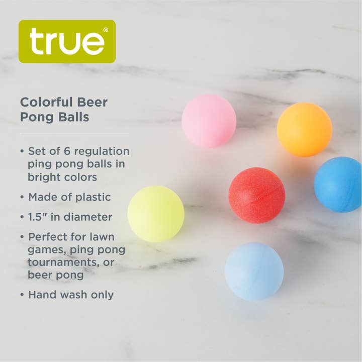 TRUE - Wholesale Sports Ball - Neon Ping Pong / Beer Pong Balls - Asst Colors - Pack of 6