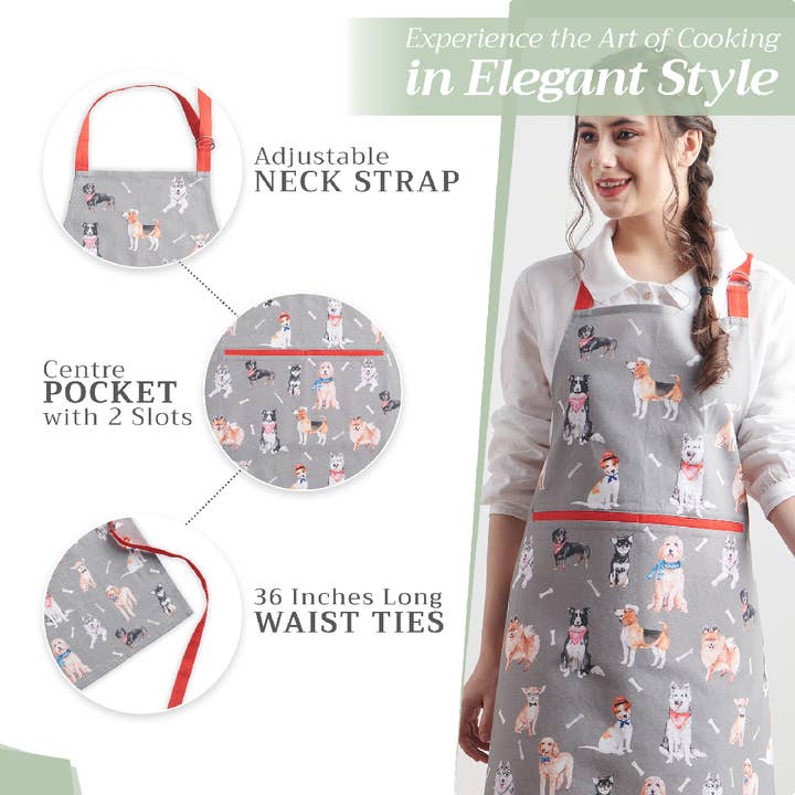 Maison d'Hermine - Wholesale Apron - Lovely Dogs Apron 100% Cotton Adjustable Neck Long Ties