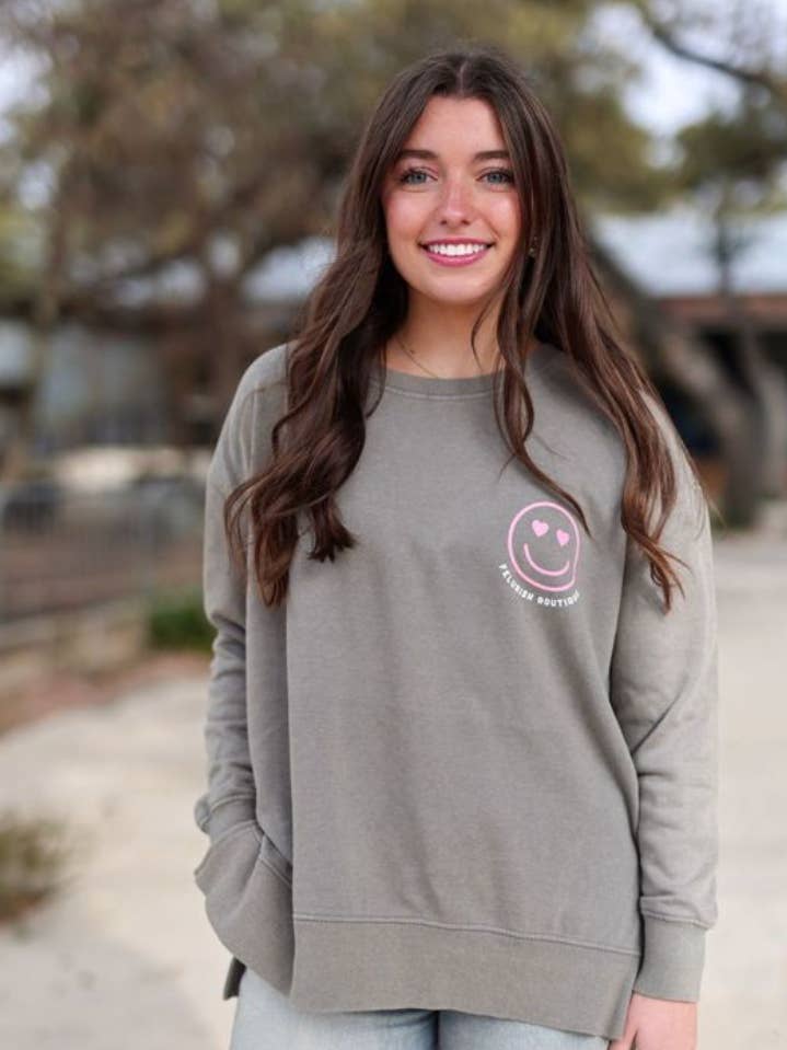 Jadelynn Brooke - Wholesale Graphic Sweatshirt - Women's - CUSTOM Happy Heart- Acid Wash Sweatshirt / Crew (Grey)