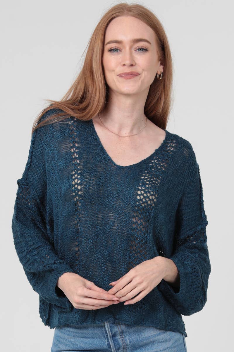 ANGIE - Wholesale Knit Sweater - Women's - XHE55-ASIS BEACHY LIGHT WEIGHT V NECK CROP PULLOVER SWEATER61