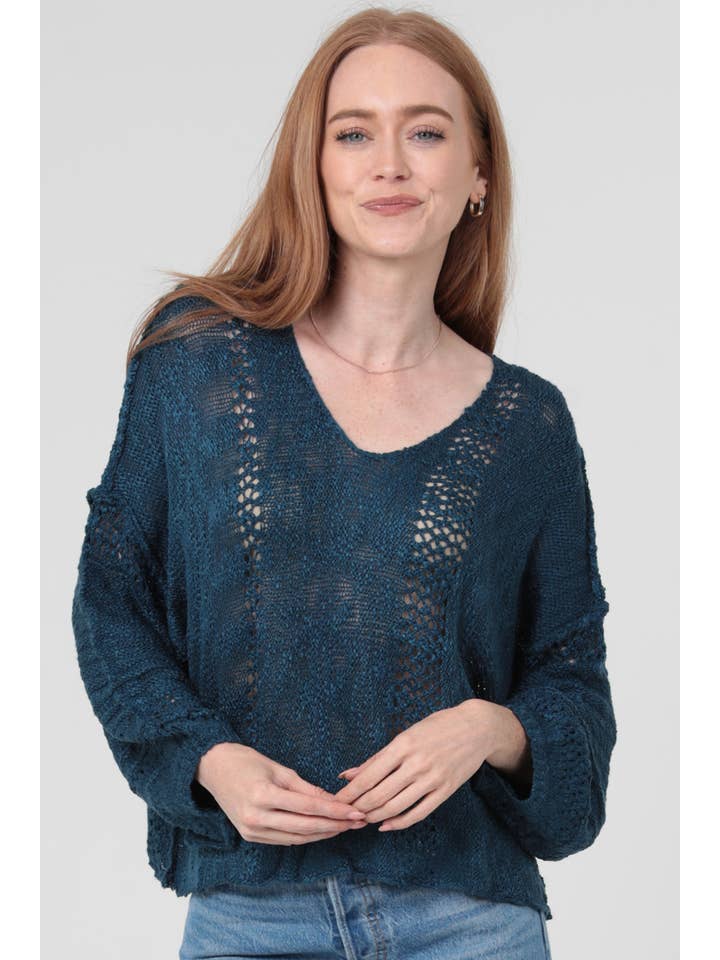 ANGIE - Vendita all'ingrosso Maglione tricot - Donna - Maglione leggero crop con scollo a V dallo stile beachy61