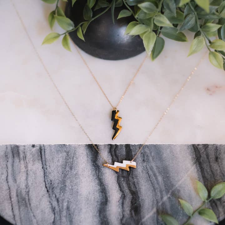 Remnant Studios - Wholesale Pendant/Charm Necklace - the lizzy - lightning bolt necklace with gold accent1
