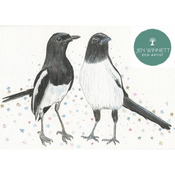Jen Winnett Eco Artist – wholesale Art print – Magpies Two for Joy Signed Watercolour Art Animal Print Bird