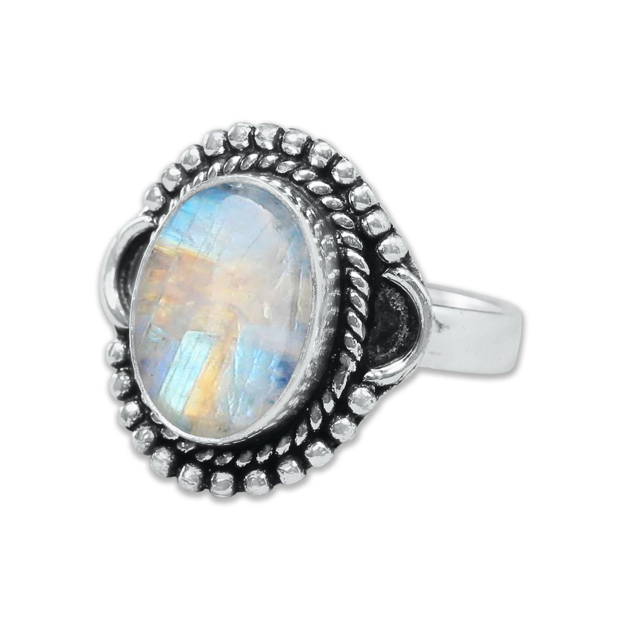 Handmade Jewels - Wholesale Cocktail/Statement Ring - Rainbow Moonstone AAA Rings – Silver-Plated, Handmade, Shimmering Blue (Made to Order)10