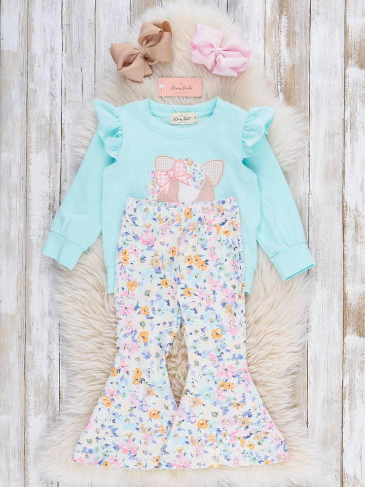 Marie Nicole Clothing - Wholesale Top & Pant Set - Kids - Palomino Dreams Embroidered Ruffle Bell Bottom Outfit2