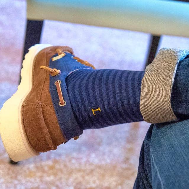 315 Row(0,4) Cotton NAVY BLUE - MEL. BLUE ric.Mustard-Knee. for wholesale by Individual Socks