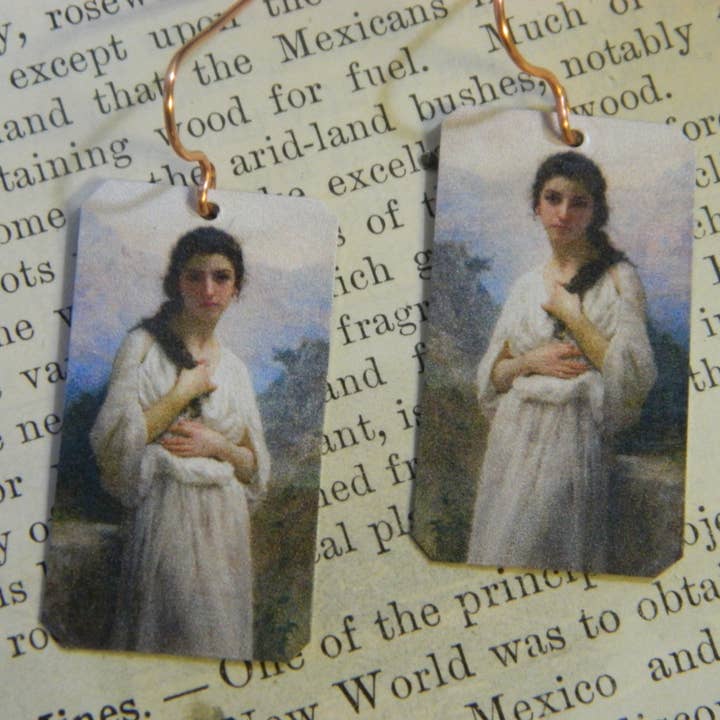 Brincos de arte menina em branco Bouguereau por atacado de Sarah Wood Studio