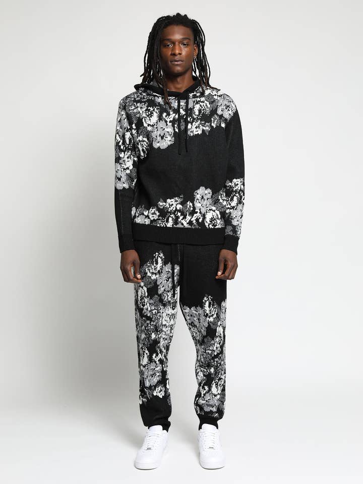 Svart Hängande blommig Distressed Hoodie tröja för wholesale på Faire
