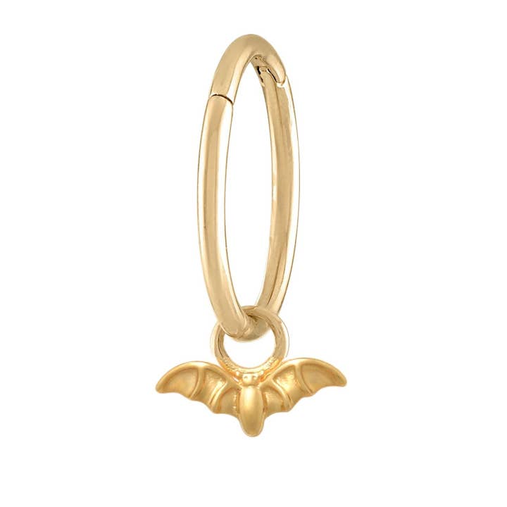 14kt massief goud | Buikring | Navelringen | 10K bedeltje | Gepersonaliseerde sieraden | Bat Charm I Clicker Belly Hoop voor wholesale door Zahav Jewelry