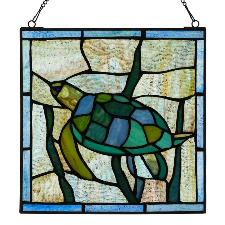 River of Goods - Wholesale Decorative Panel - 10.5"H Tommy the Green Sea Turtle Stained Glass Window Panel
