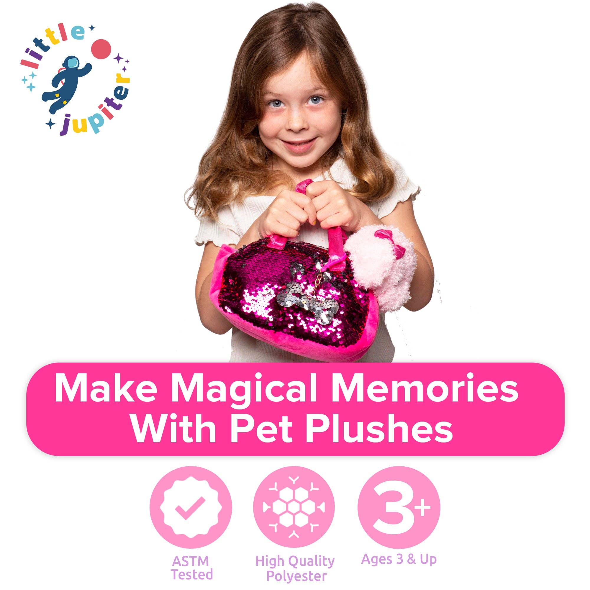 AYK Brand - Wholesale Stuffed/Plush Toy - Kids & Baby - Little Jupiter Pet Plush Set with Bag - Pink Labradoodle Dog1