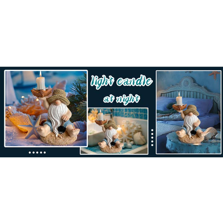 Liffy - Wholesale Decorative Figurine - Beach Gnome Resin Candle Holder Figurine Coastal Decor10