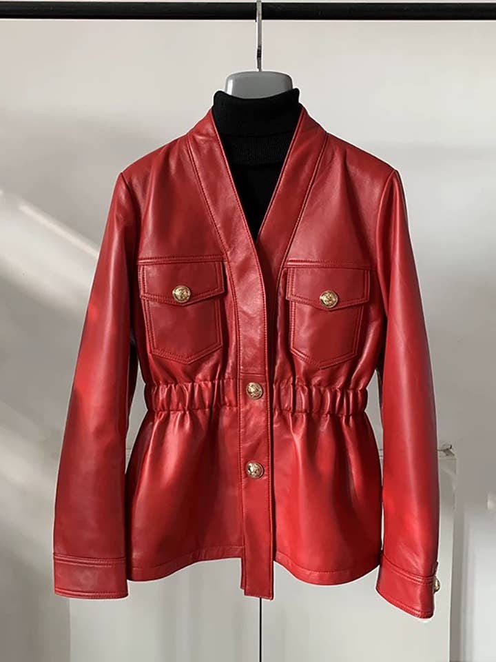 Productseeker – Casaco de couro - Mulher por atacado – Casaco Feminino em Pele de Carneiro Genuína BL41Y com Design Slim Fit1