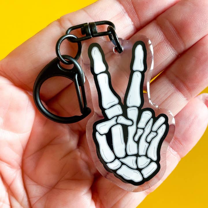 Skeleton Peace Sign Keychain for wholesale by Stark + Stanley