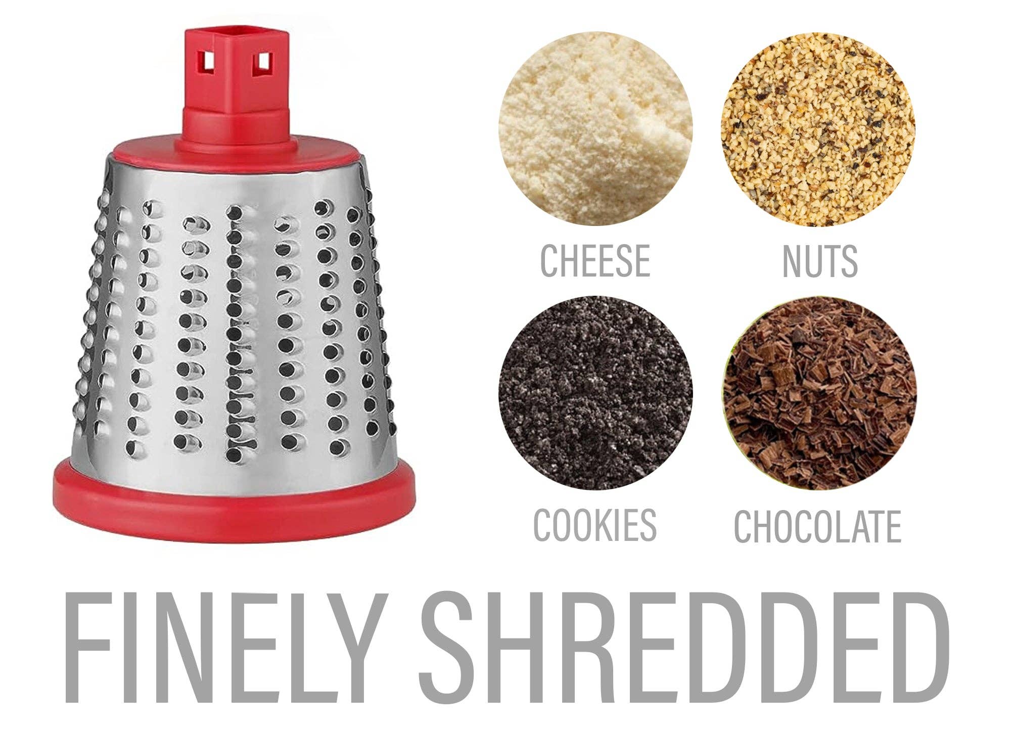 DE'VELO INC. - Vendita all'ingrosso Grattuge - Grattugia per Formaggio Rotante con Base a Ventosa e 3 Lame Intercambiabili21