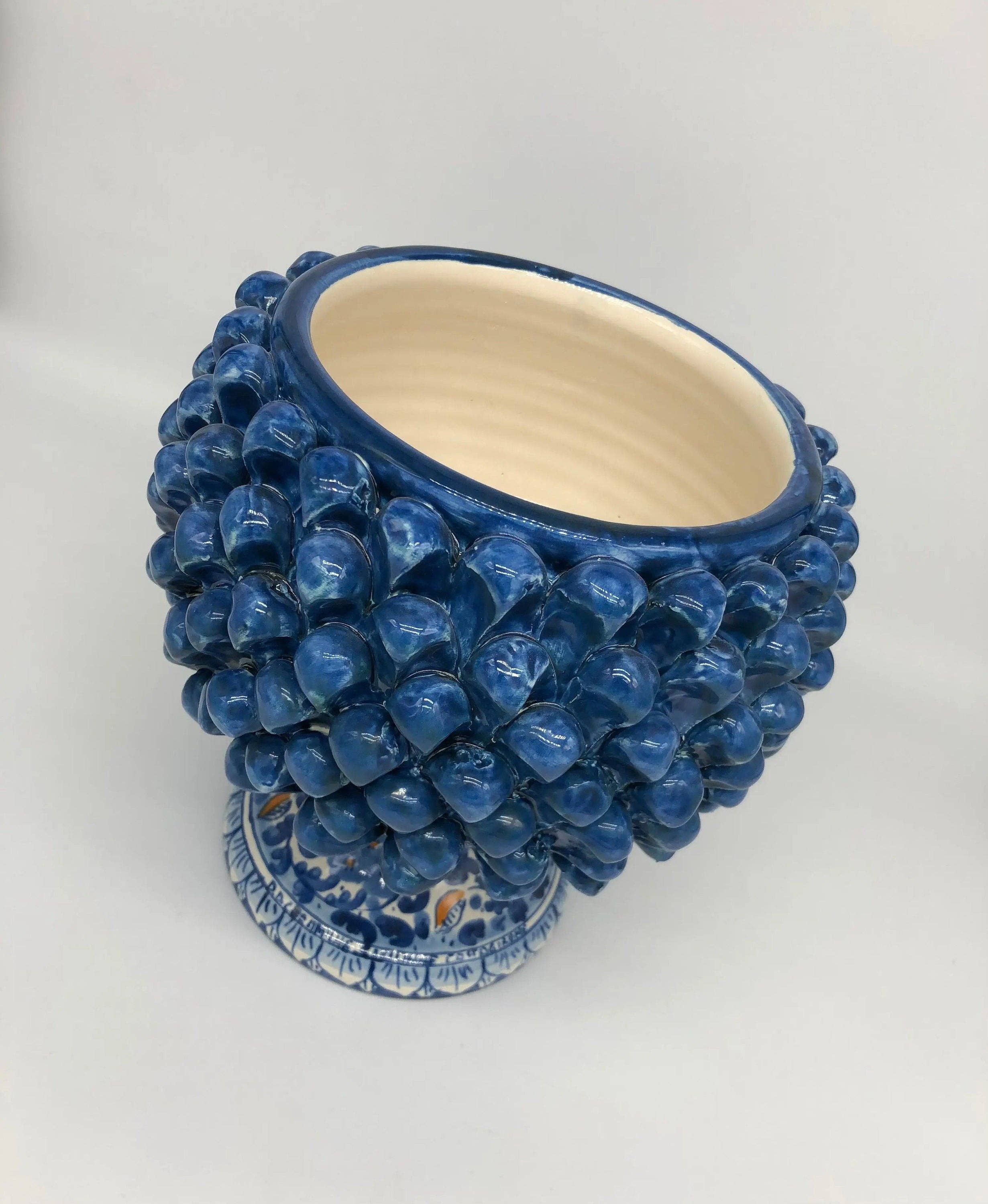 DD Ceramiche Siciliane - Wholesale Decorative Plate/Dish/Bowl - Half Pinecone Ceramic Caltagirone cm H.20 L.20 Handmade Antique Blue Decorated Base3