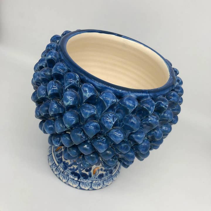 DD Ceramiche Siciliane - Wholesale Decorative Plate/Dish/Bowl - Half Pinecone Ceramic Caltagirone cm H.20 L.20 Handmade Antique Blue Decorated Base3