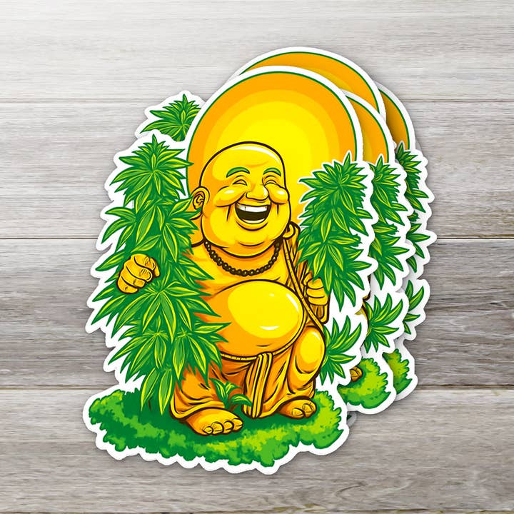 Laughing Buddha Cannabis • Funny Stoner Spiritual Sticker for wholesale by Ozark Sticker Company