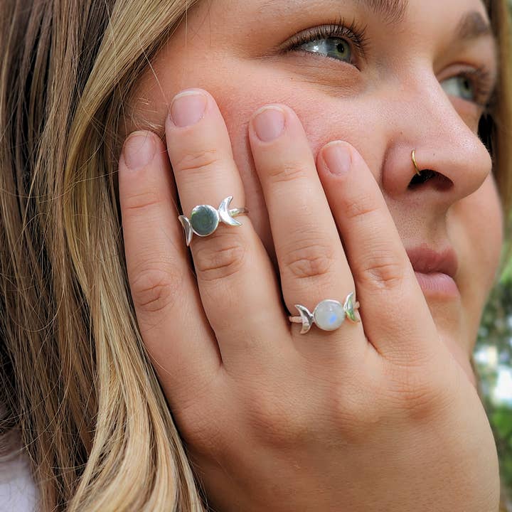 Heart and Lotus Sterling Silver Jewelry - Wholesale Band/Stacked Ring - Celestial Moon Ring in Sterling Silver2