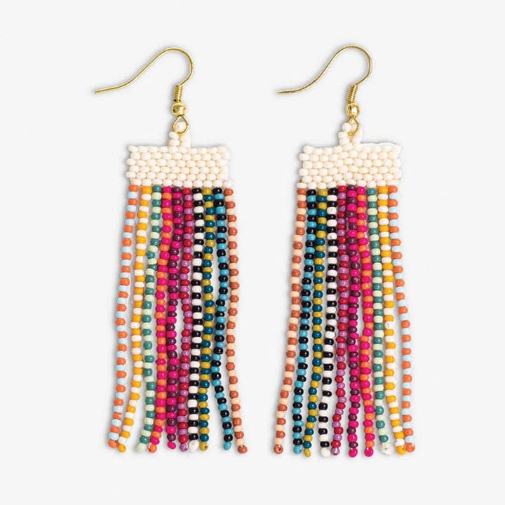 Adaline Alternating Two-Tone Strands Beaded Fringe Earring Multicolor Wholesale for wholesale by INK + ALLOY