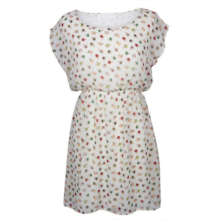 Patchwork Elefanter Mønstret Off-White Sommerkjole for engroshandel hos Official Store