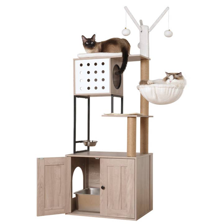 39F Inc. - Wholesale Pet Scratcher - Cat - White+Gray Cat Tree with Litter Box Enclosure 8