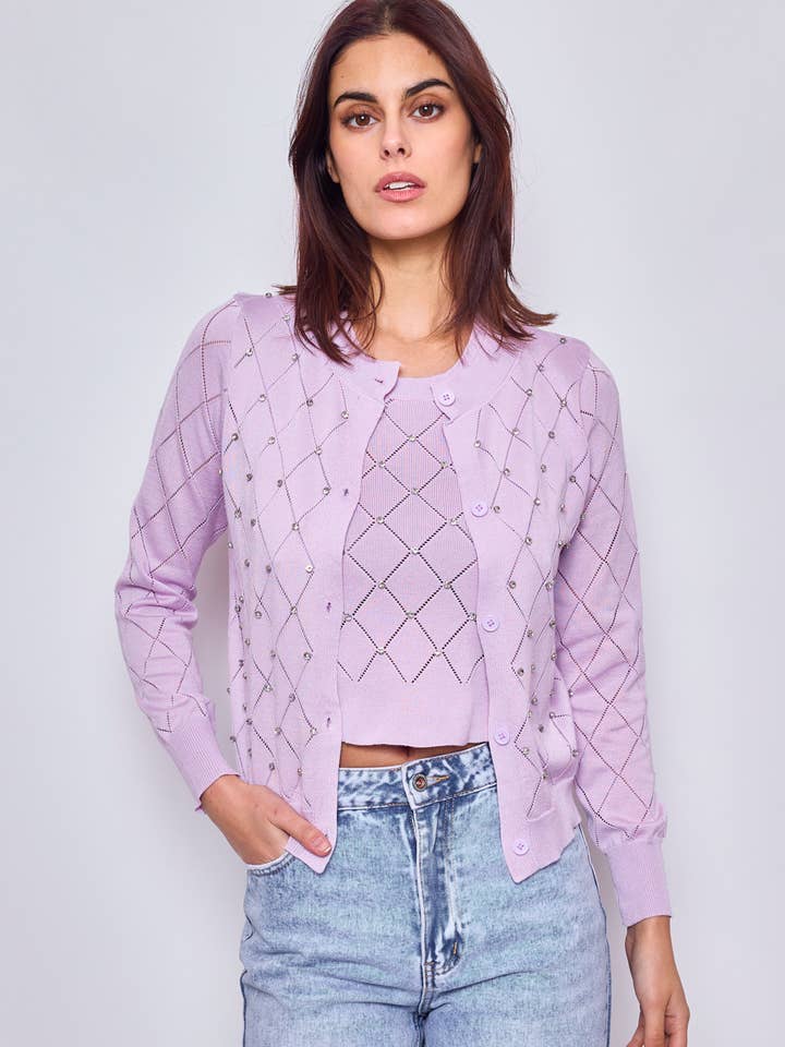 Fijn gebreid vest versierd met strass steentjes - 565 voor wholesale door Frime